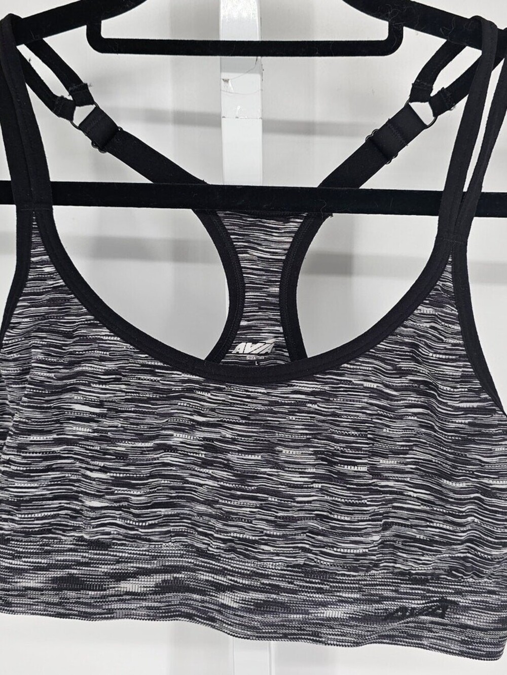 Avia Womens Sz L medium Impact Sports Bra Black White Racerback